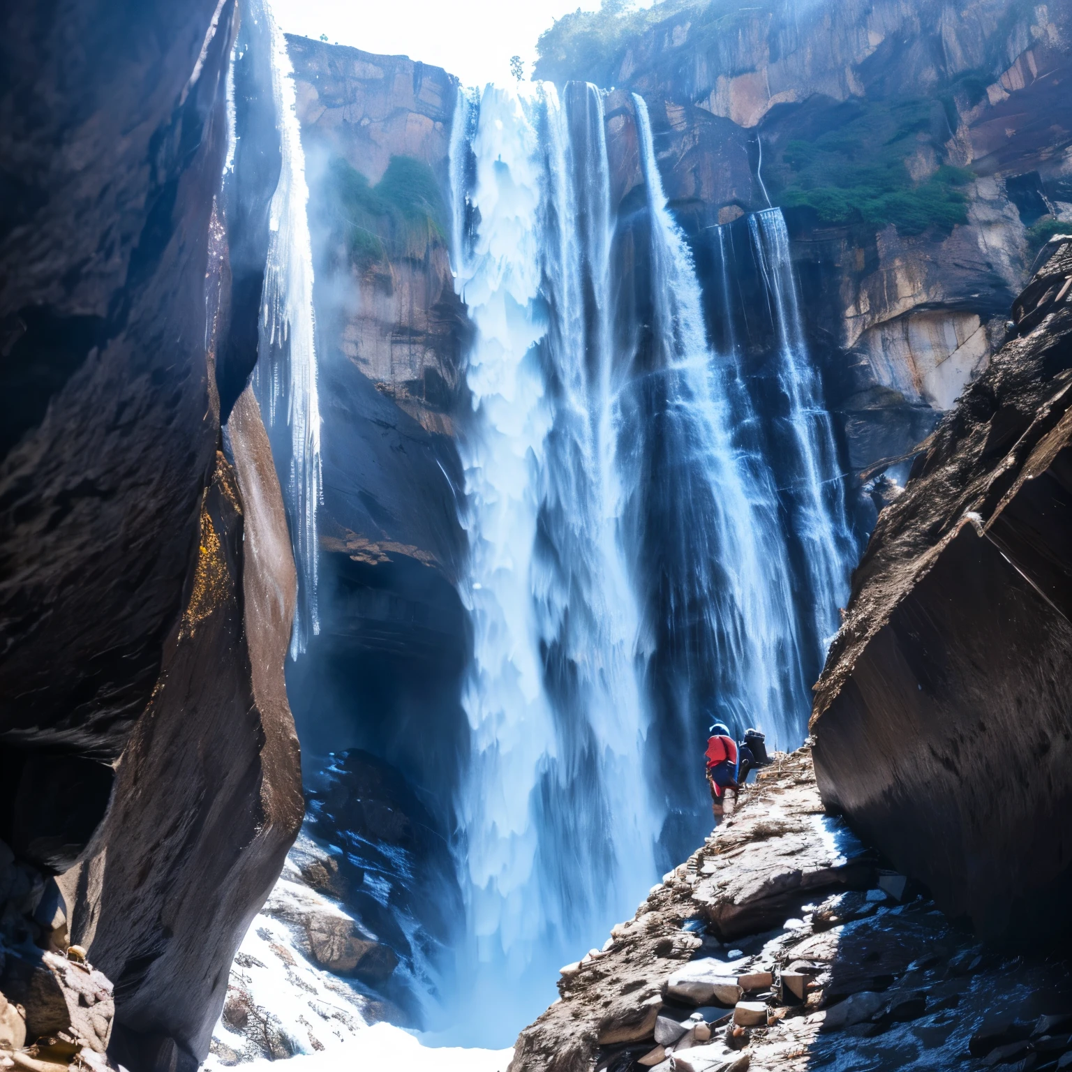 Everest tributaries、A huge waterfall completely frozen、Ice looming before our eyes、、Close-up image。
