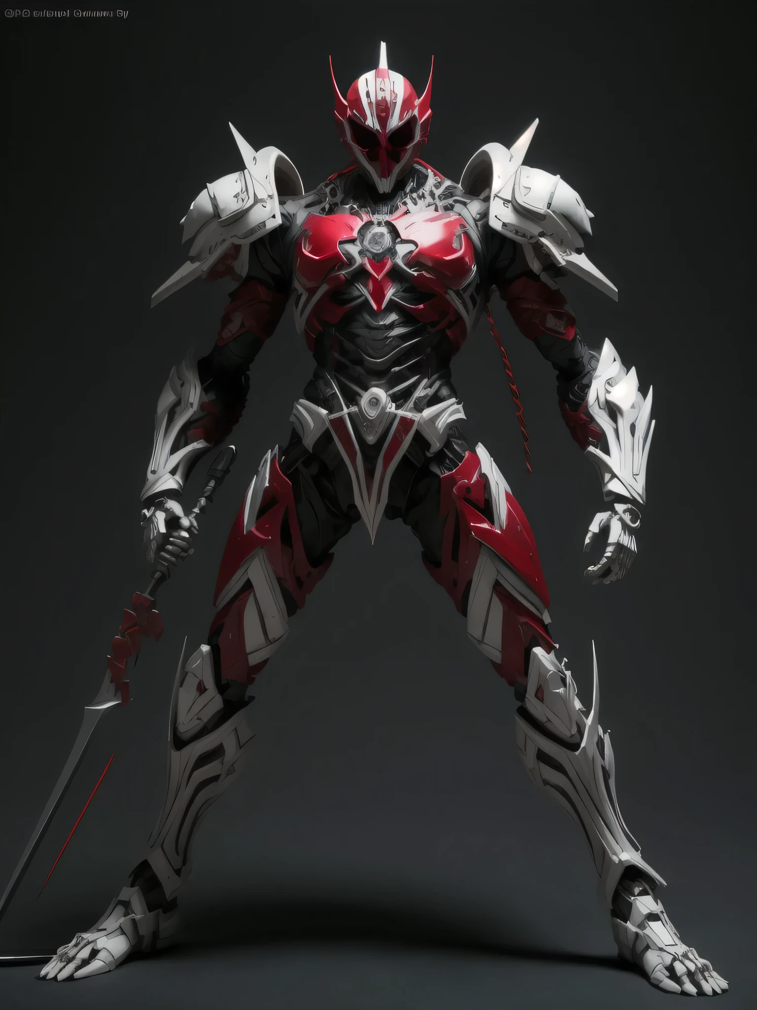 ((best quality)), ((masterpiece)), (detailed), perfect face, Pale White and Dark Red coloring, Skeleton Power Ranger, Graveyard background, Single person, Sleek Skeleton Armor, Full Body, Skeleton Base, Kamen Rider, 1 male, Skeletal Design, Wielding a Long Scythe