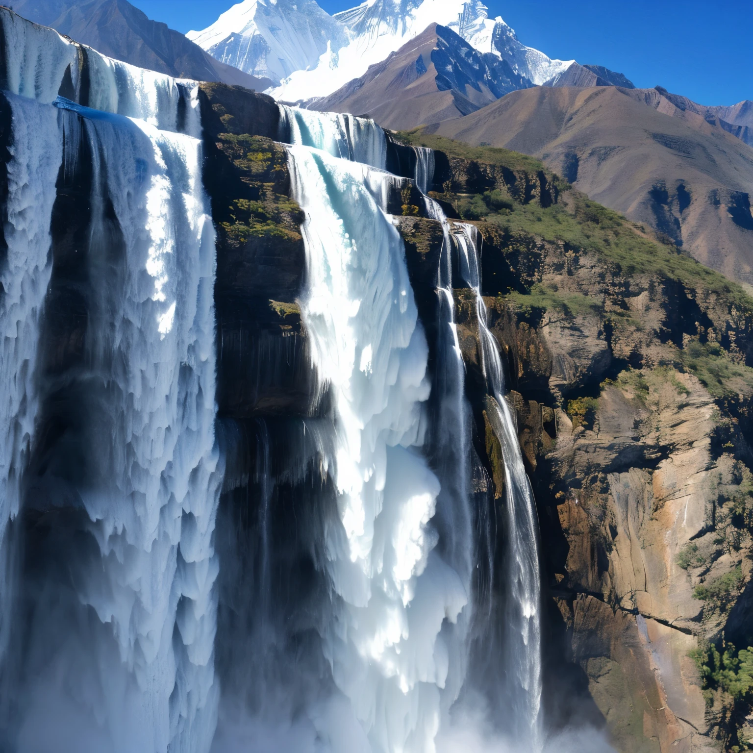 Everest tributaries、A huge waterfall completely frozen、Ice looming before our eyes、、Close-up image。