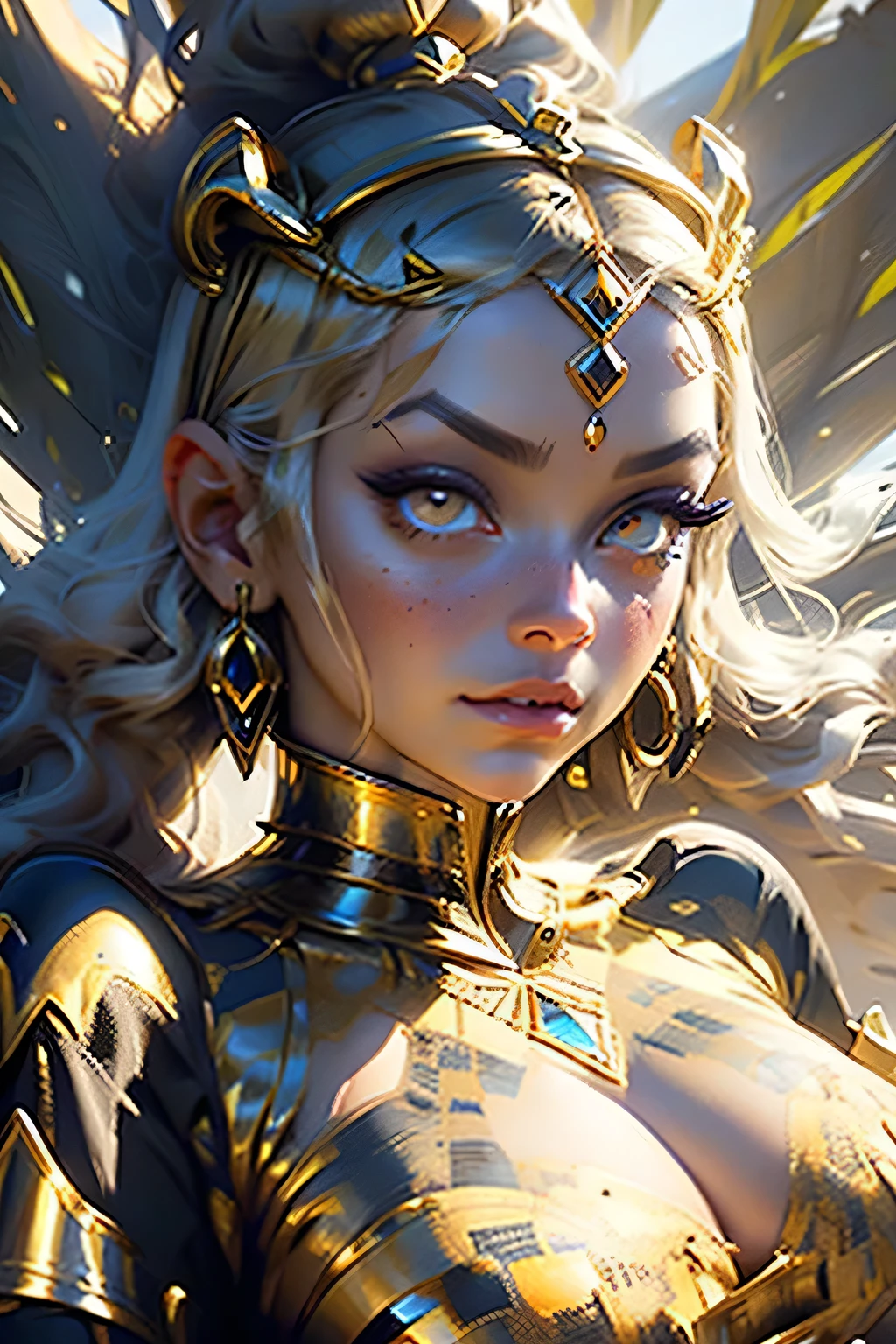 Close-up of a woman wearing a golden tiara and ring, Wallop art, intricate Wallop, Has golden eyes, Wallop | Type Germ, loish and Wallop, Type Germ. High Detail, Type Germ detailed, cleopatra portrait, beautiful cleopatra, Wallop and Type Germ, Detailed Matte Fantasy Portrait, goddess. extremely High Detail