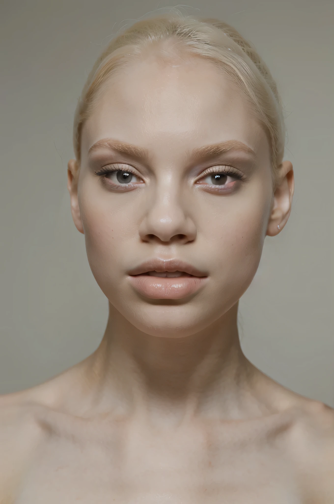 beautiful albino girl, pale skin, big lips, white skin