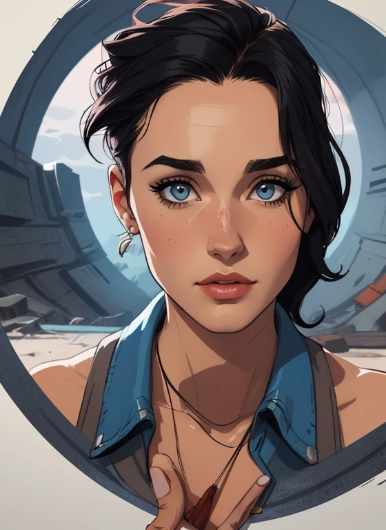 Personagem mulher estilo atompunk Fallout 4 cabelos pretos atriz Ella Purnell com marcas de guerras Imagem de desenho animado de uma mulher .Ilustracaoo estilo desenho animado, estilo de arte dos desenhos animados, estilo de arte dos desenhos animados, digital illustration style, estilo atompunk design de personagens altamente detalhado, arte digital detalhada coragem,actress Ella Purnell Forest fan art, Design de cabelos pretos personagens de retrato, beautiful digital illustration, retrato de alta qualidade, Arte em quadrinhos, mulher jovem cabelo com transas lindas . Eyelined eyes Medium large bust and wonderful sexy clothes. image expression of sexual desire from waist to head illustration atompunk style Fallout 4 The perspective is from below, enfatizando a majestade e o poder da Gigante."actress Ella Purnell black hair a woman in a bikini and sneakers next to another woman, anime illustration , proportions , beautiful arte conceitual de corpo inteiro, realistic bikini, retrato de corpo inteiro de um curta!Cartoon style very detailed face style digital illustration artgerm style, Arte conceitual de anime, Illustration of, detailed arte conceitual de corpo inteiro, design de personagens de arte conceitual de, arte detalhada de personagem de anime, corpo , full body photos Jennifer Connelly style Cartoon style digital illustration artgerm style portrait style