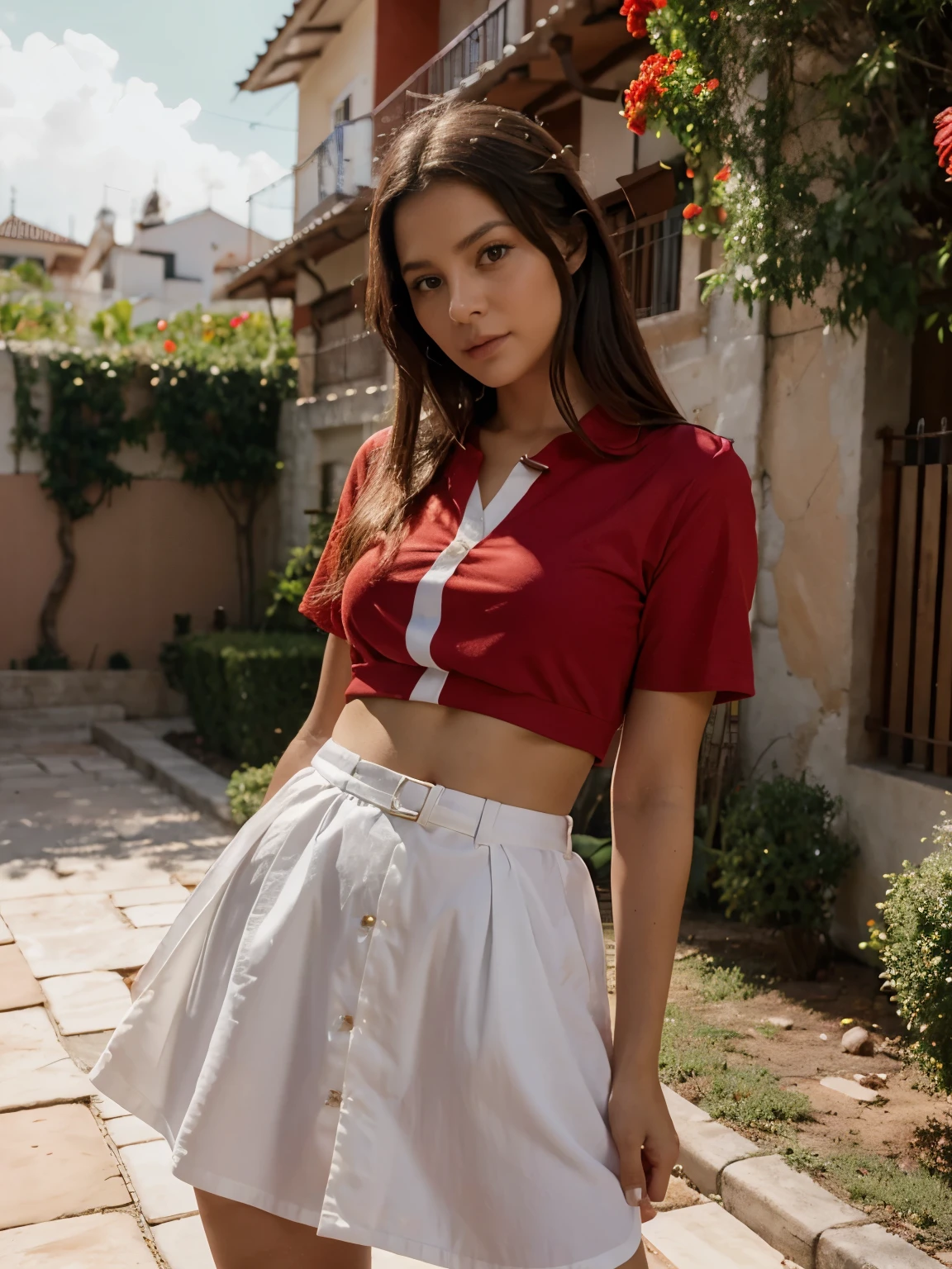 Rata vestida con camisa roja y blanca con una bandera roja y blanca ycon una espada
