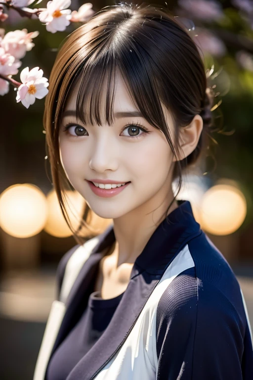 ((highest quality)), ((masterpiece)), (detailed), 完璧な顔masterpiece, highest quality, 8k,Cherry blossom trees、night、night桜、beautiful girl, Pretty face, Looking at the audience, Ultra-realistic, High resolution, photograph, Sharp focus, High resolution, Face Light, Dynamic Lighting, Cinema Lighting, Professional Shadow,  最高のdetailed, 非常にdetailed, 非常にdetailed, finely, Real Skin, Delicate facial features, detailedな顔と目, Sharp pupils、smile、Spring-like clothes、Short sleeve、