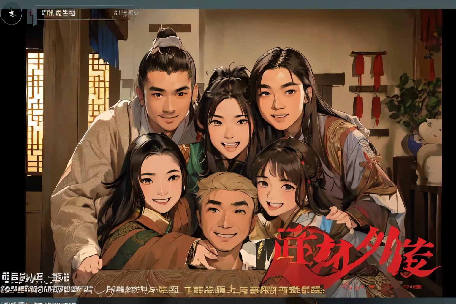 There are many Asian people taking photos together, wuxia, strict, lu ji, Inspired by Hu Zaobin, Movie highlights, Movie promotional images, Promotional stills, you, feng shu, Inspired by Li Gonglin, Still images of happiness, hua cheng, nanquan, Full body martial arts, jin shan