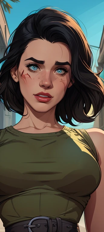 GTA style Cartoon style digital illustration GTA style young woman in luxury clothes Jennifer Connelly style Cartoon style digital illustration GTA style portrait mode Character woman atompunk style Fallout 4 black hair actress Ella Purnell with battle marks Cartoon image of a woman .Ilustracaoo estilo desenho animado, estilo de arte dos desenhos animados, estilo de arte dos desenhos animados, digital illustration style, estilo atompunk design de personagens altamente detalhado, arte digital detalhada coragem,actress Ella Purnell with black hair slim body Forest fan art, Design de cabelos pretos personagens de retrato, beautiful digital illustration, retrato de alta qualidade, Arte em quadrinhos, s . Eyelined eyes, medium bust and wonderful sexy clothes. image expression of sexual desire from waist to head illustration atompunk style Fallout 4 The perspective is from below, enfatizando a majestade e o poder da Gigante."atriz Ella Purnell cabelos p