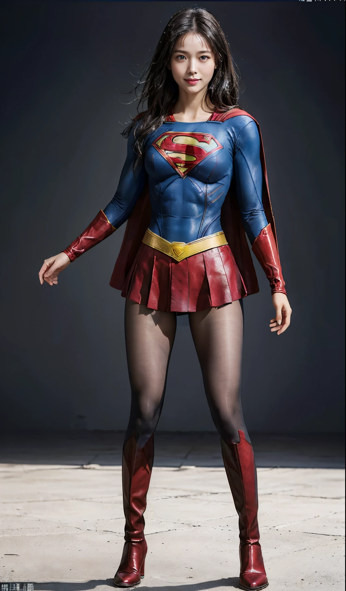 No background、(((Beautiful legs in black tights.)))、(((Legally express the beauty of your smile)))、((((Make the most of your original images)))、(((Supergirl Costume)))、(((Beautiful Hair)))、(((suffering)))、(((Please wear black tights....、Wear red boots)))、((Best image quality、8k))、((highest quality、8k、masterpiece:1.3))、(((Preserve background )))、Sharp focus:1.2、Beautiful woman with perfect figure:1.4、Slim Abs:1.2、Wet body:1.5、Highly detailed face and skin texture、8k