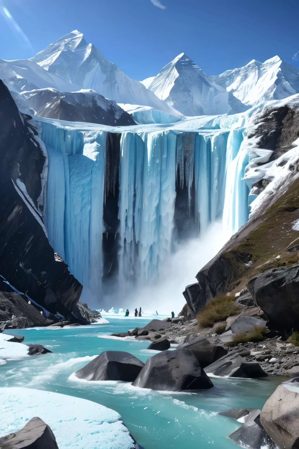 The Storm is Coming、Everest tributaries、A huge waterfall completely frozen、Ice looming before our eyes、、Close-up image