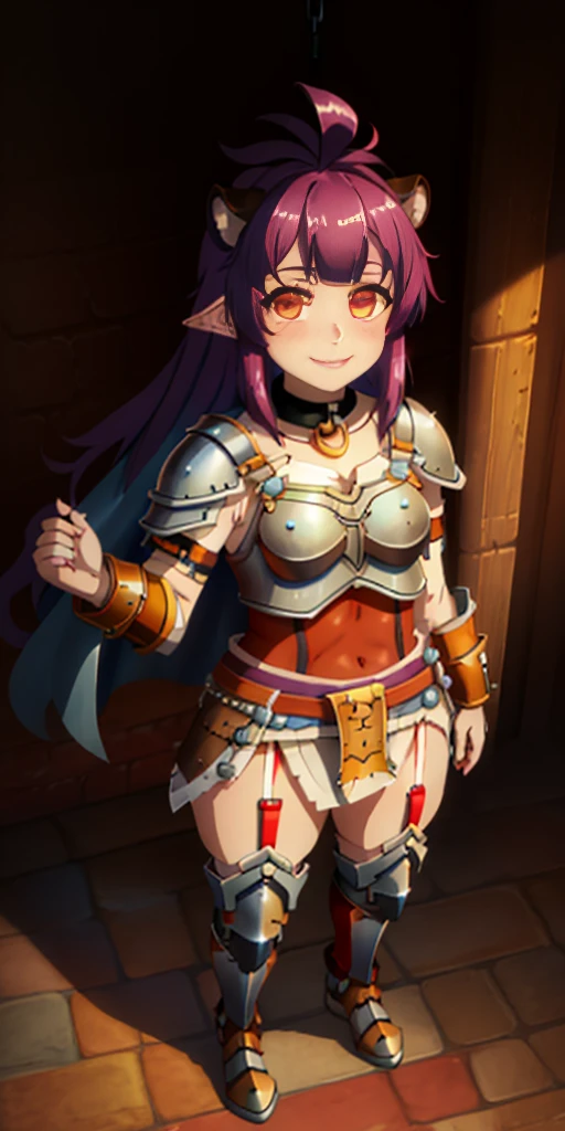 Masterpiece, (flat black background:1.2) solo, detailed face, intricate iris, thick lips, robot girl, (gold and white skin), realistic illustration of a (cyborg girl), (RED eyes), IvoryGoldAI, (freckles),(holding BREATHTAKING:1.2), (gold and white armor:1.2), (looking at viewer:1.2), parted lips, standing straight symmetrical, looking at viewer, lustful smirking smile face red blushed red cheeks, thick thighs, thigh highs, thigh, boots, armor, armored boots, full body armor, bikini armor, big breastplate, pauldron, bracers, leather black choker, tiger claws gloves, short bob white haircut, helmeted, metal shoulders, red long loincloth, longest blue cape reach to the waist, shackles and chains wristbands