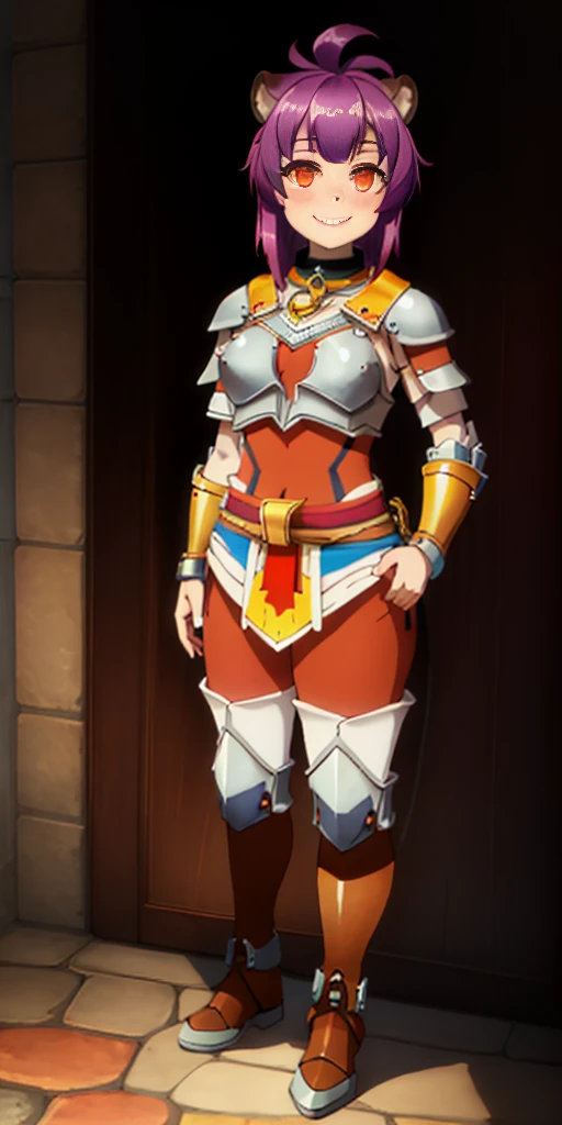 Masterpiece, (flat black background:1.2) solo, detailed face, intricate iris, thick lips, robot girl, (gold and white skin), realistic illustration of a (cyborg girl), (RED eyes), IvoryGoldAI, (freckles),(holding BREATHTAKING:1.2), (gold and white armor:1.2), (looking at viewer:1.2), parted lips, standing straight symmetrical, looking at viewer, lustful smirking smile face red blushed red cheeks, thick thighs, thigh highs, thigh, boots, armor, armored boots, full body armor, bikini armor, big breastplate, pauldron, bracers, leather black choker, tiger claws gloves, short bob white haircut, helmeted, metal shoulders, red long loincloth, longest blue cape reach to the waist, shackles and chains wristbands