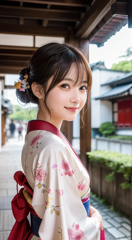 Professional Lighting,(Photorealistic:1.4), (Top image quality:1.0), (超A high resolution:1.0), 8k, Raw photography, (masterpiece:0.2), (Facing the children_v1:0.5)、(最高quality Detail:1.2)、Realistic、8K Ultra HD、High resolution、(1 girl:1.2)、超detailedな、High quality textures、複雑なdetailed、detailed、Very detailed CG、High quality shadows、detailed 美しく繊細な顔、Beautiful details and a delicate eye、(Symmetrical eyes:1.2),Written boundary depth、Ray Tracing,1 girl, Japanese Girls, (Natural smile:1.4),cute, thin, Portrait of a beautiful Japanese woman wearing a kimono, Standing elegantly on a street corner in Kyoto. Kimono with vibrant traditional patterns, Hair decorated with elegant and delicate hairpins, Gentle expression. (With the old streets of Kyoto in the background:1.4)、The soft light of a spring afternoon、Adding tranquility to the scene. Rendered in a Realistic style with great attention to detail, High resolutionの画像.Sky Porn, Magic Hour, (Realistic:1.3), finely, quality, (Tabletop:1.2), (Realistic:1.2), (最高quality), (複雑なdetailed), dramatic, Ray Tracing, photograph, +roller