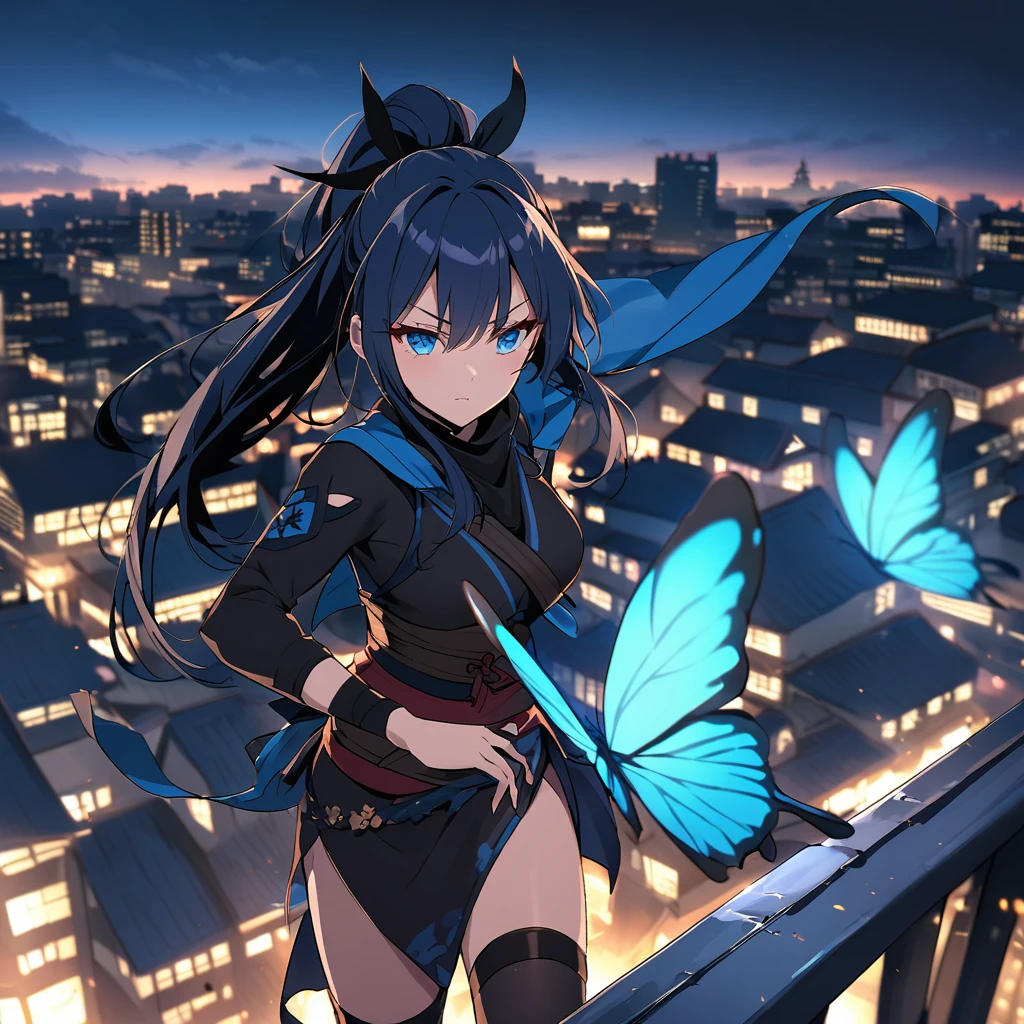 The dangerous Ninja Assassin 'Blue Butterfly' travels the city by rooftops at night, she is armed