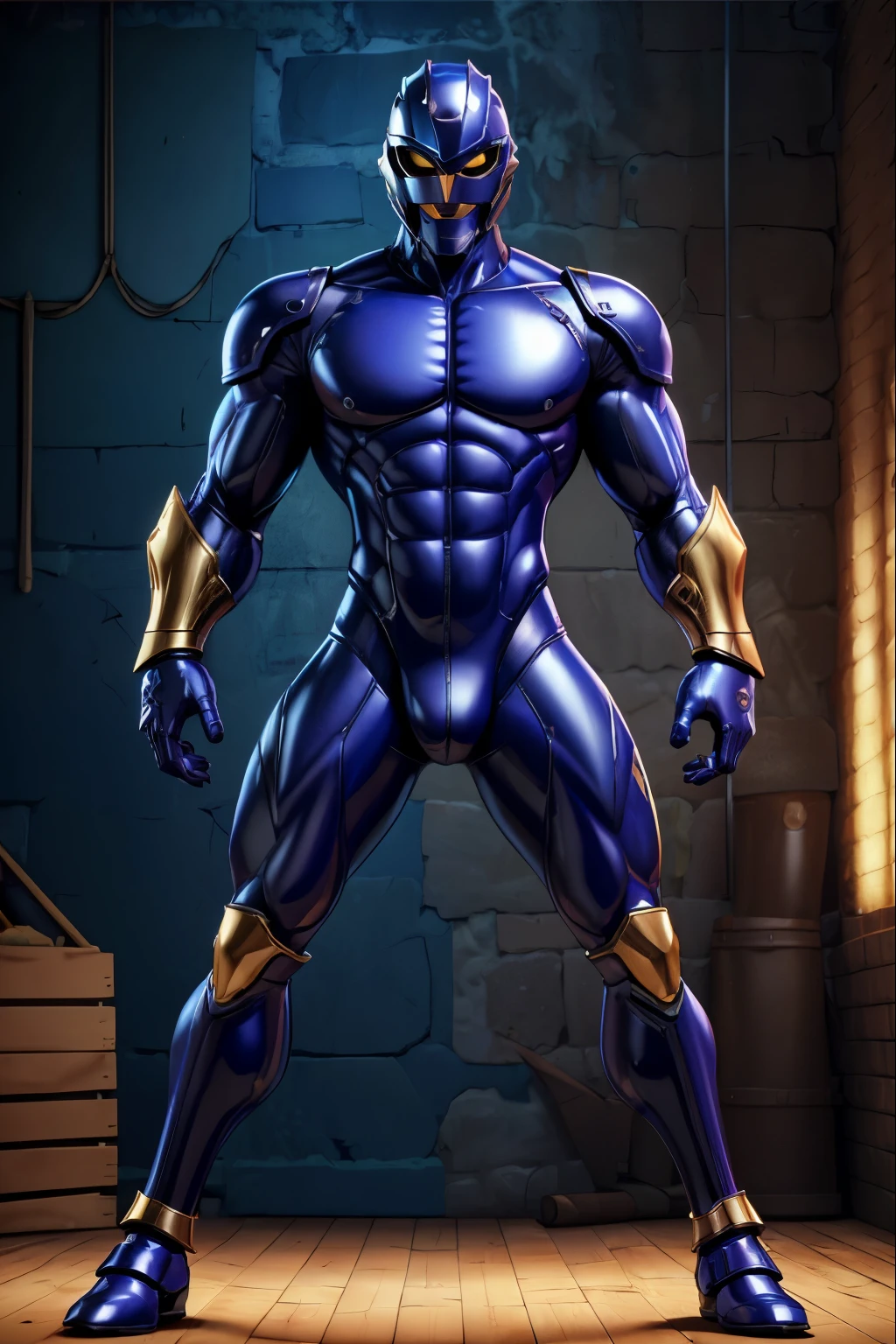 ((Best Quality, 8K, ultra-detailed, Masterpiece: 1.3)), 1boy, shiny skin, sharp, Perfect Body Beauty, realistic shaded perfect body, muscular male, (cute male face:1.1),("bodysuit, big bulge ":1.2),("leggins , armor":1.1),("glove, armor":1.1 ), helmet, helmet that covers the entire head, mask of an expressionless male face. (techwear)(dynamic pose:1.1), thigh , battle field , (bulge focus:1.2), 3d, cartoon