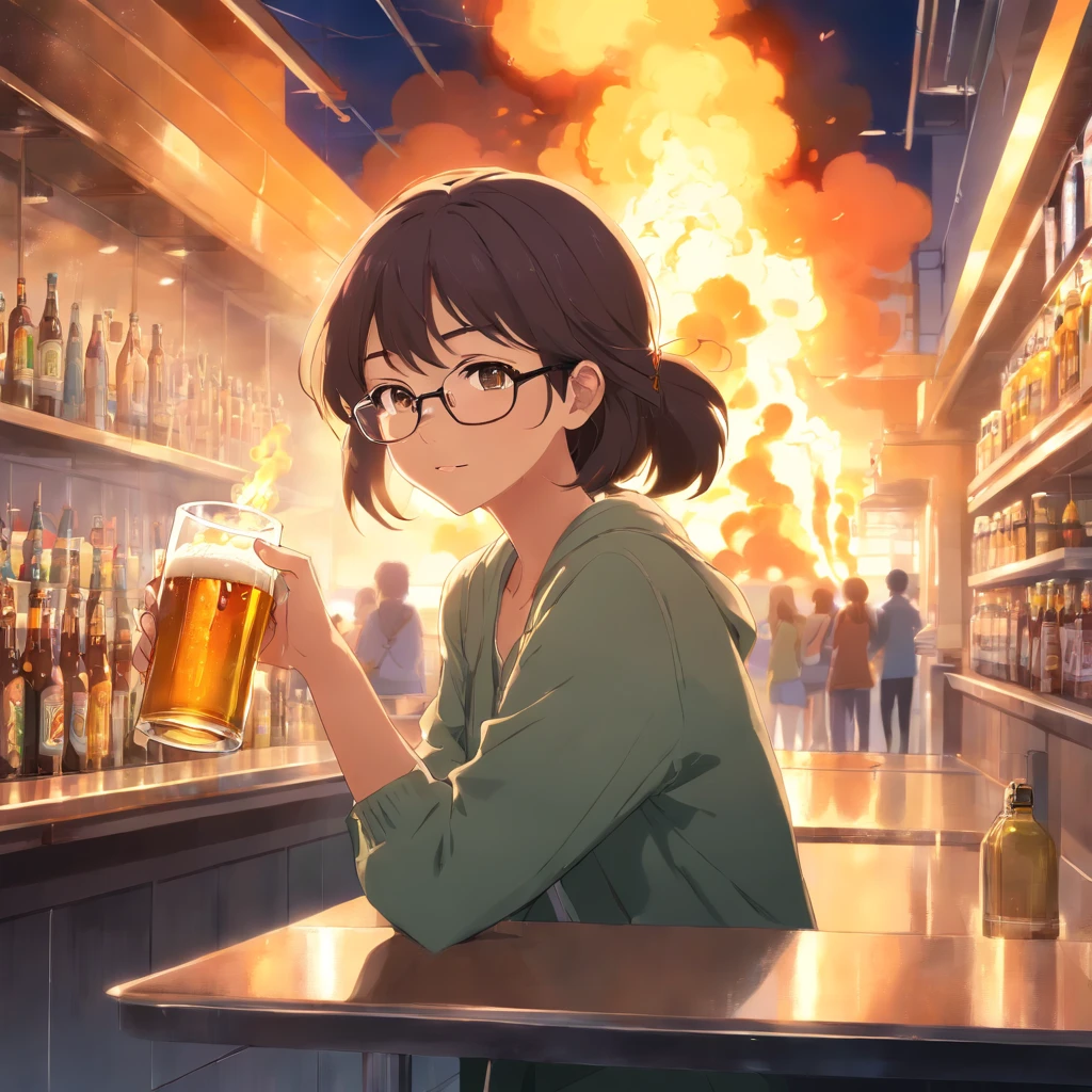 Burning　canteen　Glasses　woman　Beer 