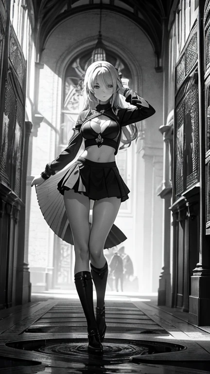 Henryk Waniek, m c Escher, ADRIAN LABAUT HERNANDEZ full colours, Surreal, mysterious, bizarre, fantastical, fantasy, Sci-fi, Japanese anime, Spiral gardens of Babylon, aerial waterway, civil engineering, beautiful girl surveyor in miniskirt, perfect voluminous body, perspective drawing, cross-sectional drawing, blueprint and perspective, detailed masterpiece Hyper realistic sharp focus cinematic lighting coquettish shy embarrassing blushing zoom in seducing provocative body poses real looking at viewer