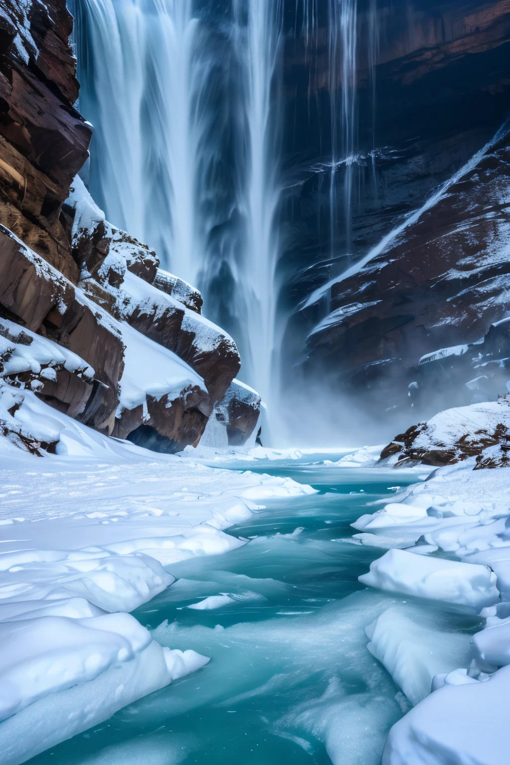 The Storm is Coming、Raging Wind、Everest tributaries、A huge waterfall completely frozen、Ice looming before our eyes、、Close-up image