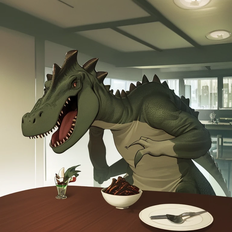 Dinosaur with strict table manners