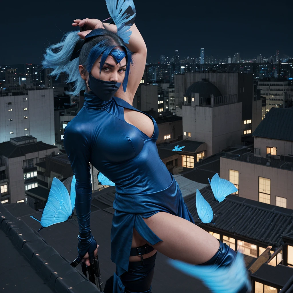 The dangerous Ninja Assassin 'Blue Butterfly' travels the city by rooftops at night, she is armed