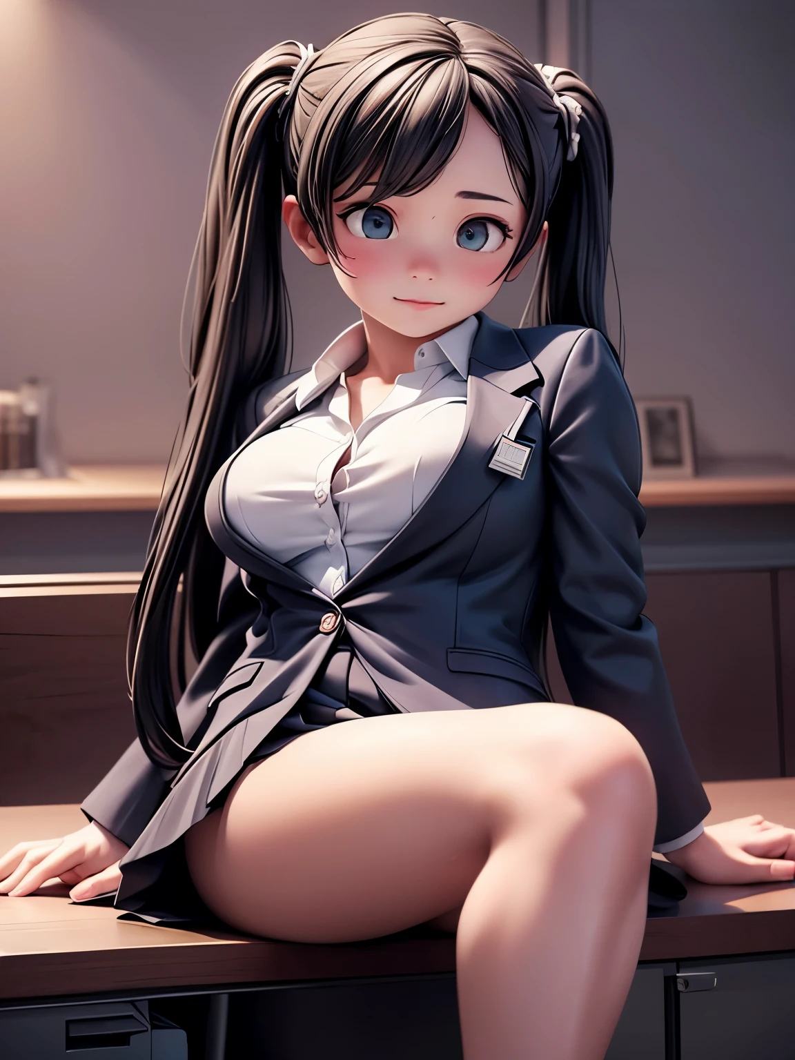 (masterpiece、highest quality、highest quality、Official Art、Beautiful and beautiful:1.2)、(One girl:1.3)Hatsune Miku、Twin tails,Big Breasts,An elegant, upper-class, elite secretary in a business shirt, Working in the office、厳格なbusiness suitを着用する, Wearing pantyhose、Wear high-quality high heels、 Girl in a shirt, business suitを着用する, business suitを着用する, business suitを着て, Businesswoman, Business Attire, 黒のbusiness suitを着ている, Wear a shirt and skirt, business suitを着た女性, business suit, business attire, RAW Photos, (8k、highest quality、masterpiece:1.2)、(Intricate details:1.4)、(Photorealistic:1.4)、Octane Rendering、Complex 3D rendering with ultra-detail, Studio Soft Light, Rim Light, Vivid details, Super Detail, Realistic skin texture, Detailed aspect, Beautiful details in the eyes, Highly detailed CG Unity 16k wallpaper, compensate, (Detailed Background:1.2), Exposed thighs!!!,