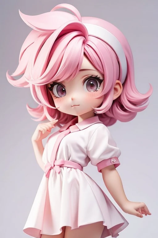 pink hair,white background,Mullet hairstyle,simple background,solo,1 girl,face forward,chick costume