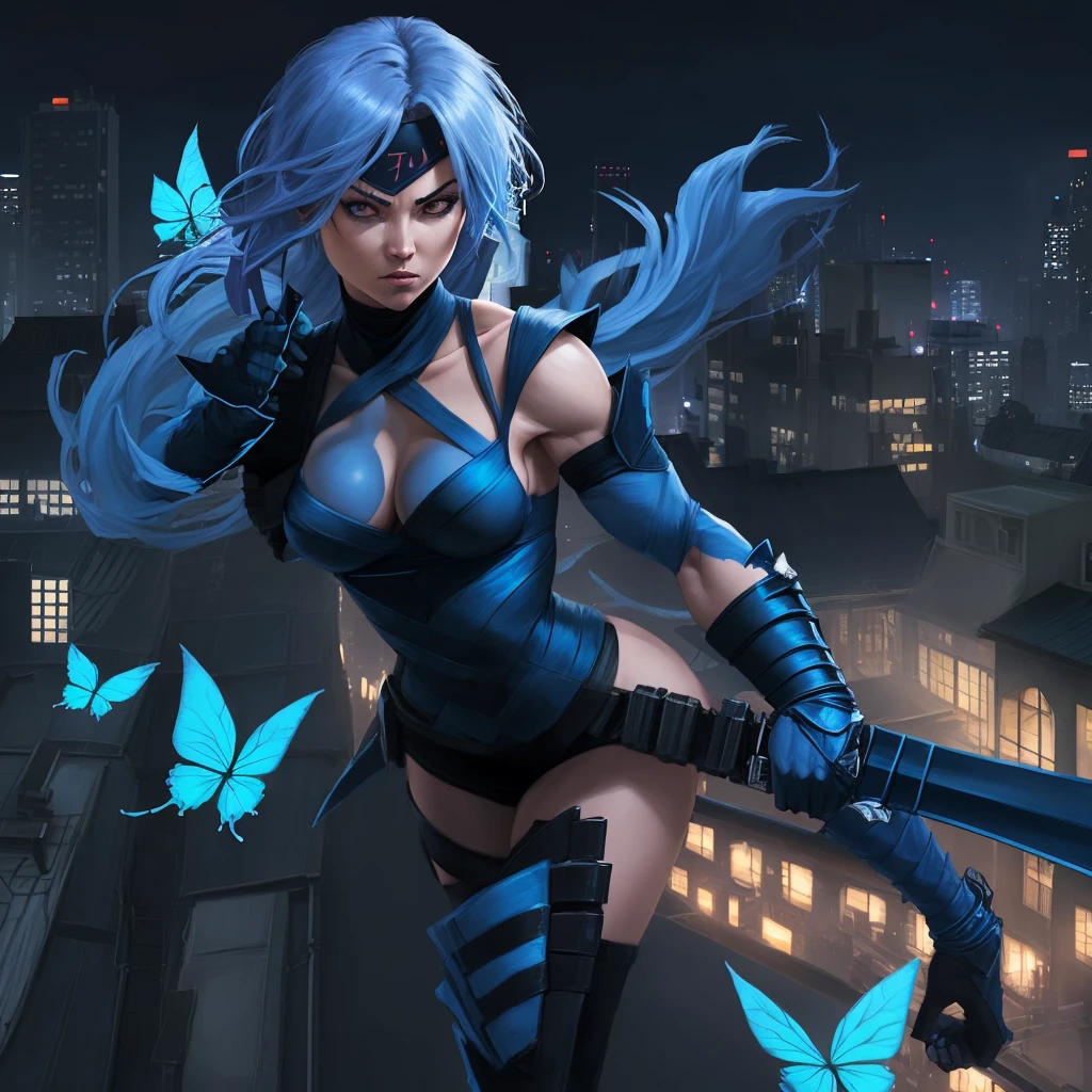 The dangerous Ninja Assassin 'Blue Butterfly' travels the city by rooftops at night, she is armed