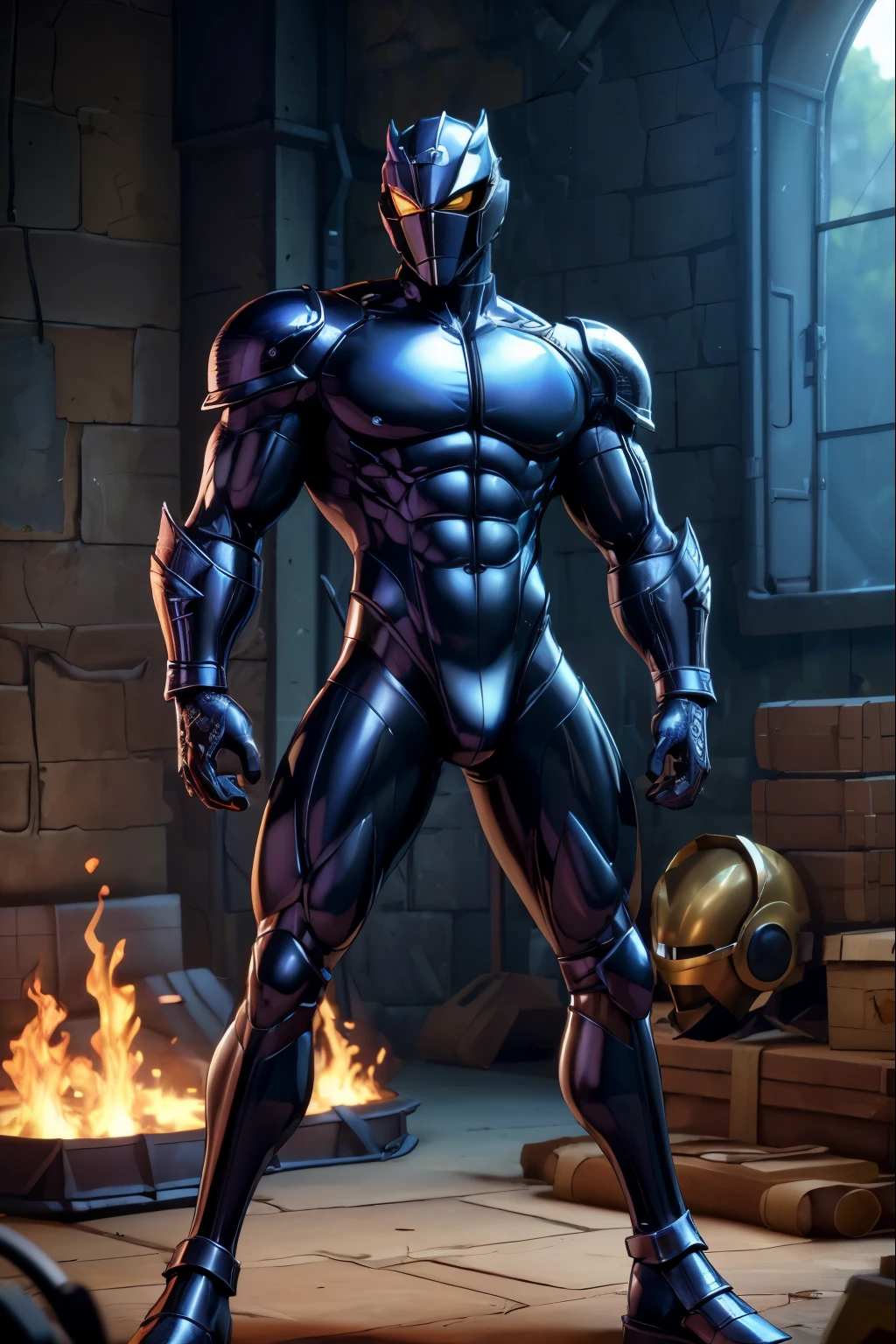 ((Best Quality, 8K, ultra-detailed, Masterpiece: 1.3)), 1boy, shiny skin, sharp, Perfect Body Beauty, realistic shaded perfect body, muscular male, (cute male face:1.1),("bodysuit, big bulge ":1.2),("leggins , armor":1.1),("glove, armor":1.1 ), helmet, helmet that covers the entire head, mask of an expressionless male face. (techwear)(dynamic pose:1.1), thigh , battle field , (bulge focus:1.2), 3d, cartoon