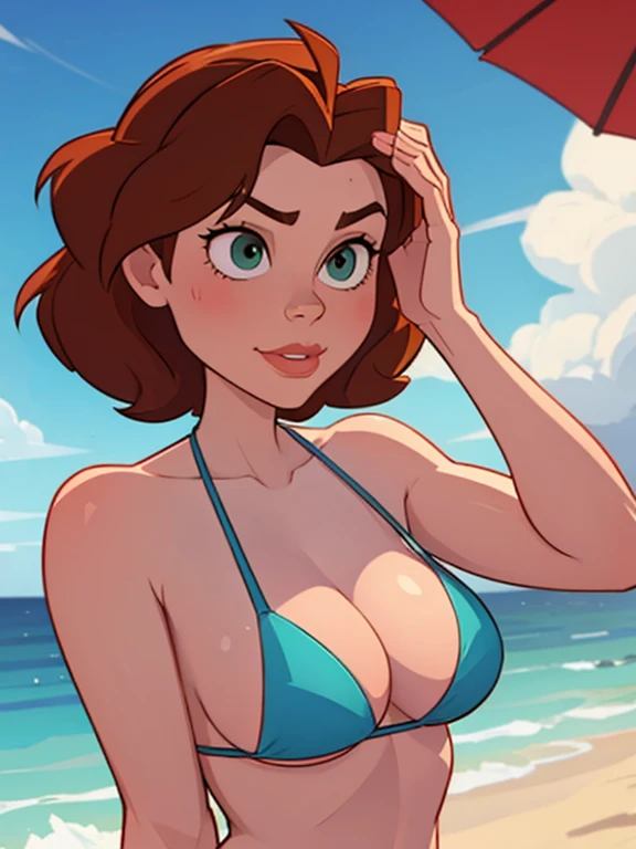 ((sticker-style illustration for print with 1girl, minimalism,)), simple background, clean:0.9, lineart, vector, (masterpiece), best quality, expressive eyes, perfect face, One-piece swimsuit, Looking at viewer, Pull, Vibrant, A Tall Woman, Beach, Thigh Highs, wide screen, wallpaper, circle frame