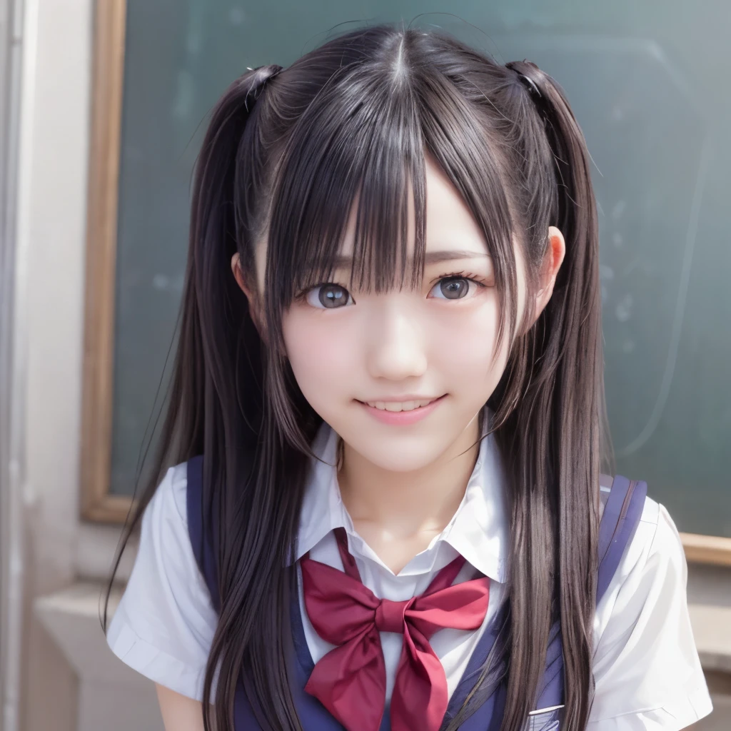 1 girl, So cute, Great face and eyes, (Beautiful lovely smile), (Very detailedな美しい顔), bright shining lips, Keep staring at me, so beautiful, (school uniform:1.3), Open chest、Cleavage、Big Breasts、(highest quality:1.4), (super high quality), (Very detailed), (Surreal, Photorealistic:1.37), Real skin texture, 8K wallpapers incorporating highly detailed CG, RAW Photos, Professional photos, Cinema Lighting,Short skirt、Wearing boots、