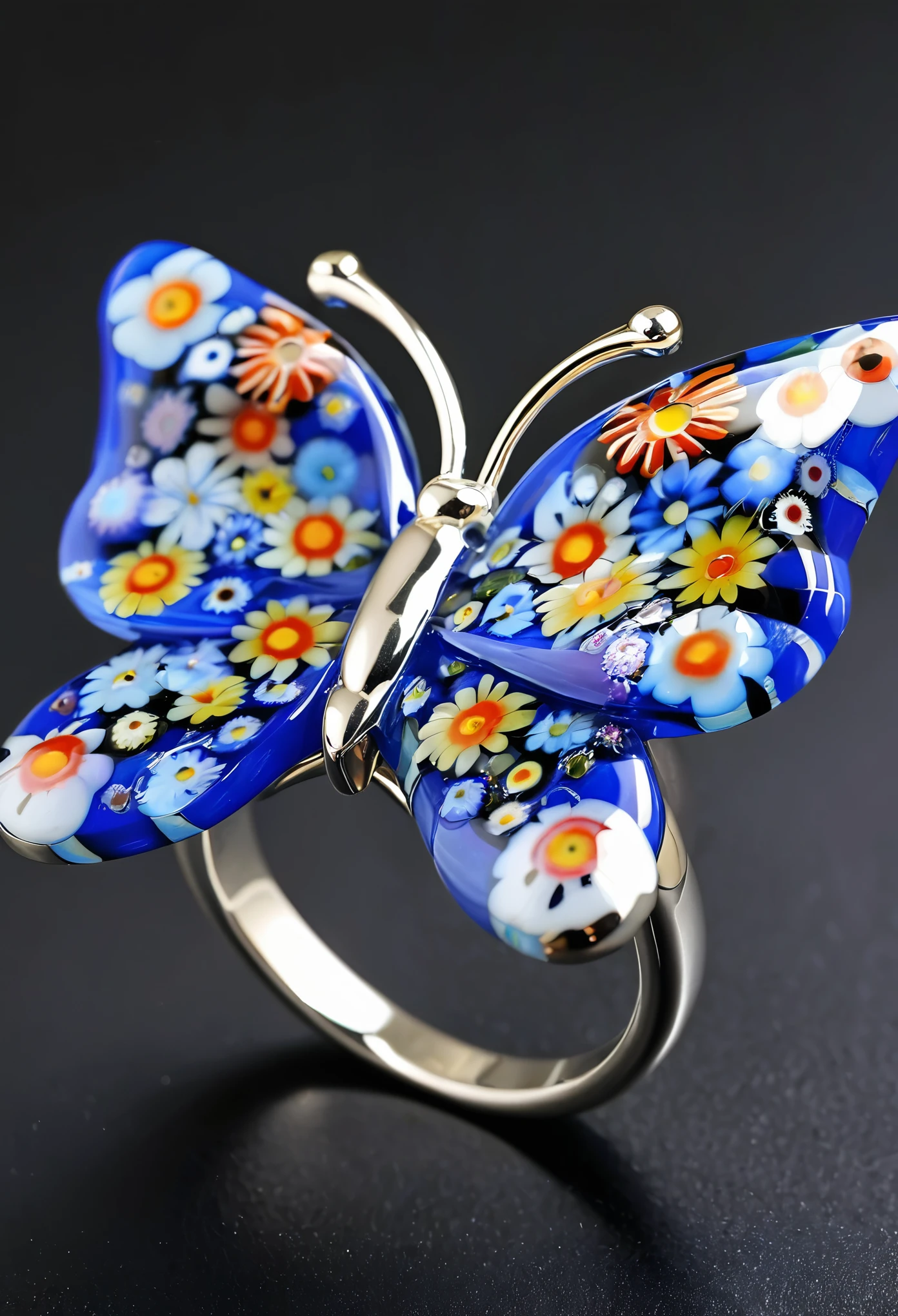 Millefiori glass style，blue jiezhi_Butterfly Ring