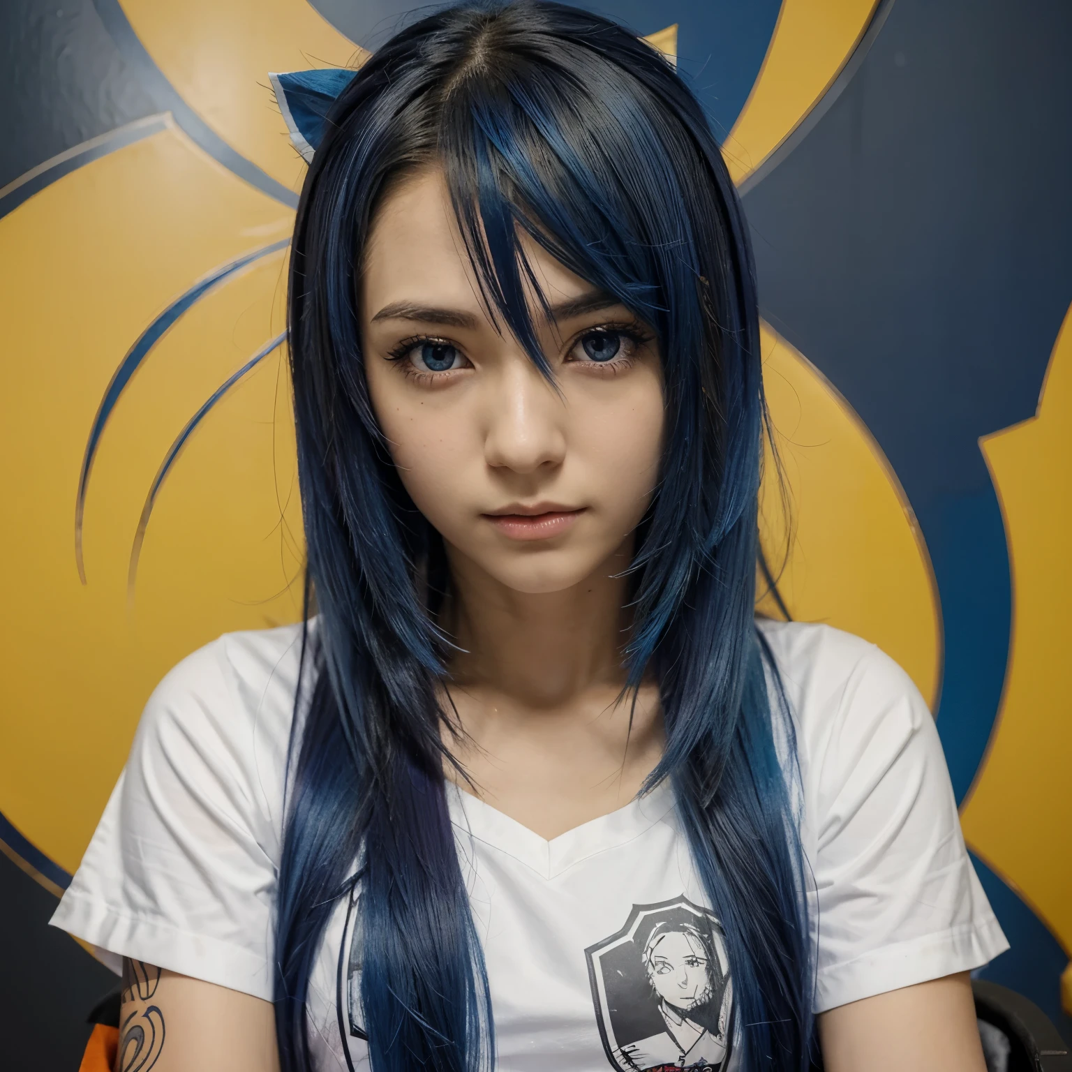 Personagem de anime estilo no game no life , cabelo preso comprido ruivo,olhos azul claro e amarelo,idade jovem adulta 