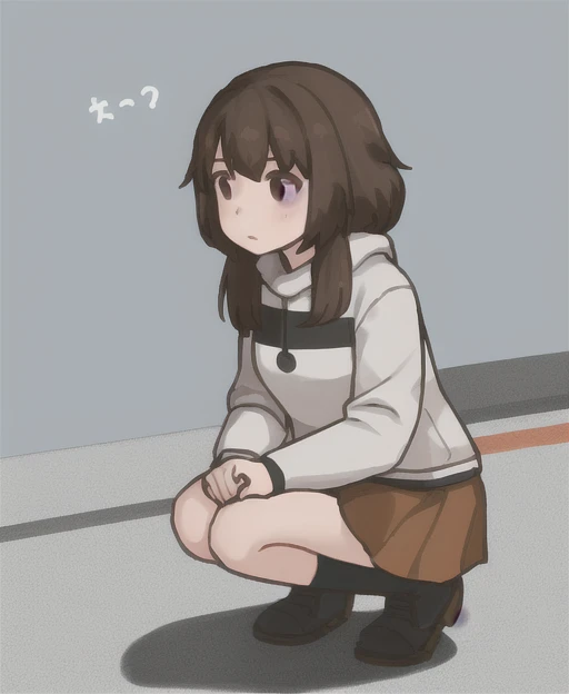 1girl, solo, kneeling down on the ground, kwaii