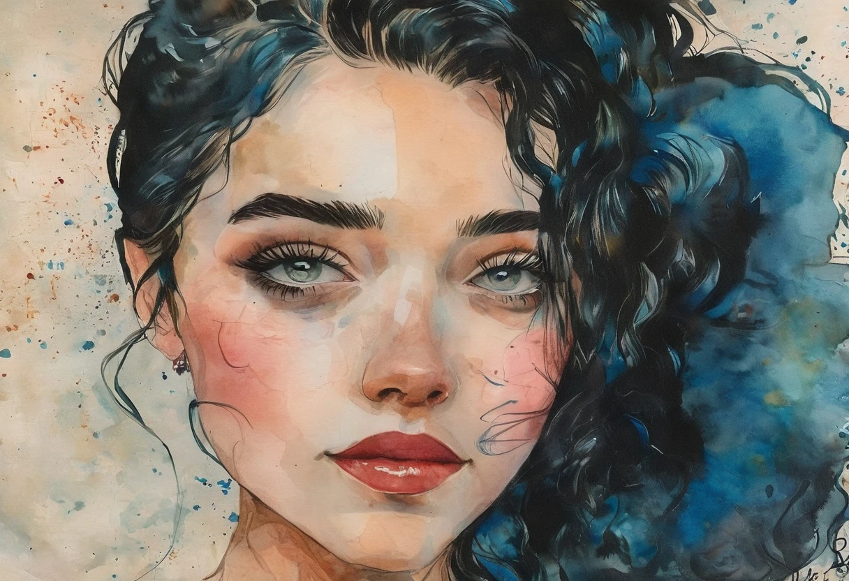 a watercolor painting of a woman with long black hair and a black dress, 2 girl with blue hair, style of charlie bowater, jen bartel, in style of charlie bowater, woman with flat hair, in style of anna dittmann, charlie bowater rich deep colors, inspired by Jeremiah Ketner, Inspired by Harumi Hiỉonaka, golden ratio. 