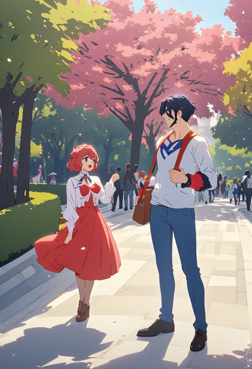 Una pareja de enamorados paseando por el parque
