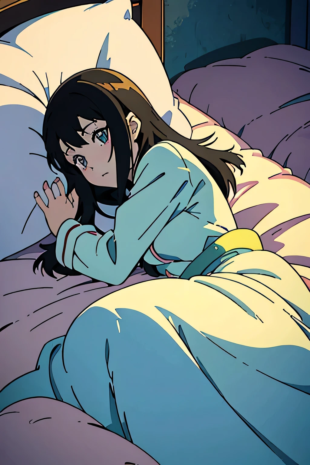 anime girl laying in bed with pillow and pillow case, anime moe artstyle, marin kitagawa fanart, ilya kuvshinov with long hair, (anime girl), anime visual of a cute girl, cute anime girl, young anime girl, pretty anime girl, in dress, seductive anime girl, an anime girl, , anime best girl