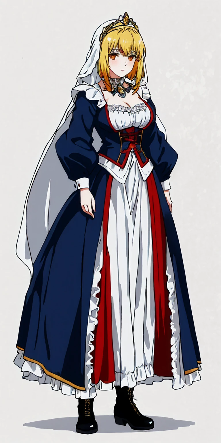 full body of a woman in a dress with a veil, feet together, standing feet together, militar boots, beautiful fantasy maiden slave warrior, beautiful fantasy art portrait, fantasy victorian art, medieval fantasy art, beautiful and elegant queen Roxxane, portrait of queen of light, fantasy portrait art, gothic fantasy art, a beautiful fantasy empress, ((white background))