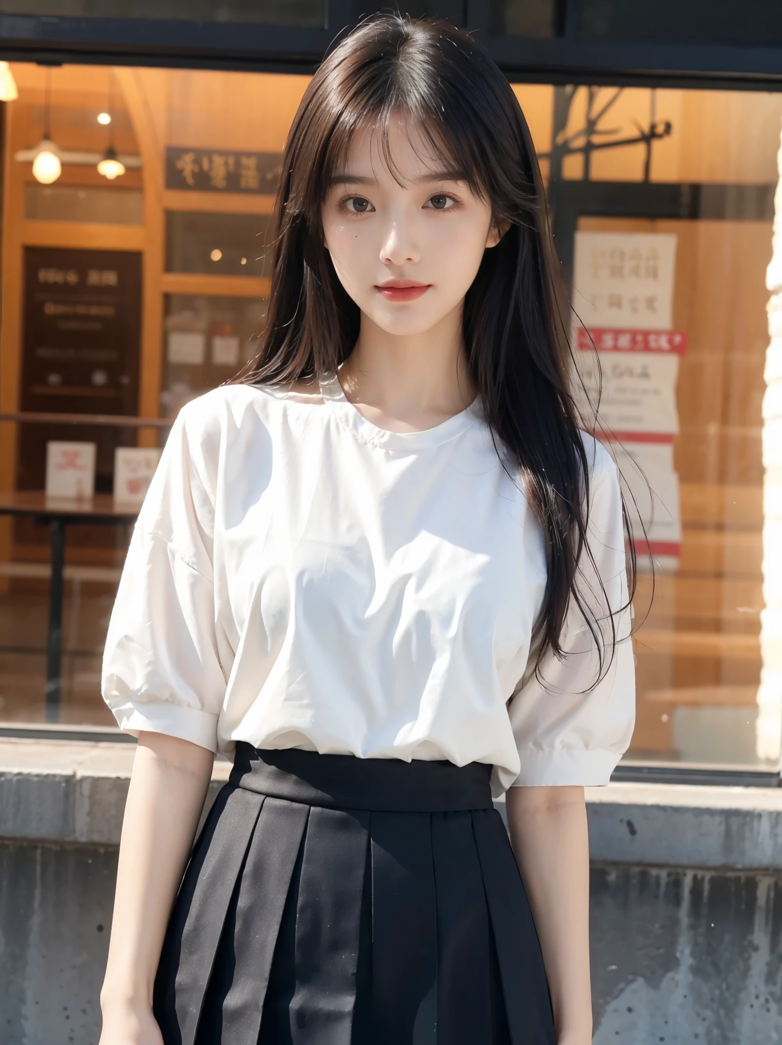 1 Girl,Main Street,Soft Light,Chinese Beauty,Tight Fit,Long skirt,
