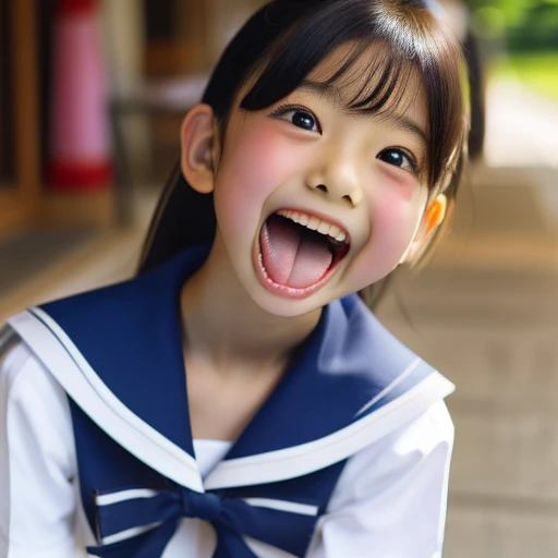 Japanese,,Summer Sailor Uniform,mini skirt,Look Up,Looking up,Cross-eyed,Cross-eyed,Open your mouth wide,Sticking out tongue,Showing tongue,cute