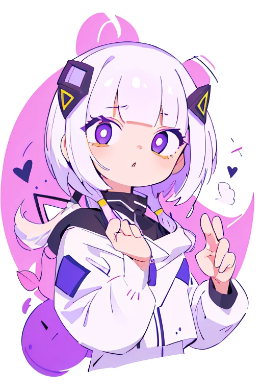 (main part, The best quality at its best:1.2), 1 girl, The hair has small purple horns, Big white hair, Purple eyes, White and light purple outfit