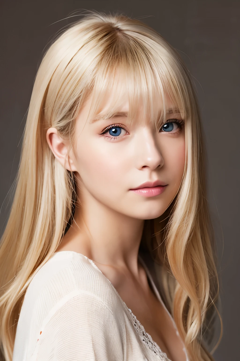 Cute girl model、Her hair is blonde.、Face