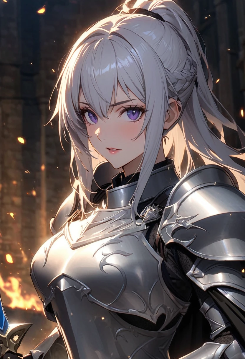 Close-up of a woman wearing armour and holding a sword, Paladin, female knight, ゴージャスな女性Paladin, Girl in Armor, of a 美しいfemale knight, ビキニアーマーfemale knight, 美しいfemale knight, 女性Paladinの写真, ファンタジーPaladinの女性, portrait knight woman, 女性Paladinの肖像画, Girl in knight&#39;s armor, Heavy white and gold armor (highest quality,4K,8k,High resolution,masterpiece:1.2),Very detailed,(Realistic,Realistic,Photorealistic:1.37),Long, flowing orange hair, blue eyes pose for photos, Anime Girls, Asuka langley sohryu, Asuka, Popular on pixiv, Popular on ArtStation, Double Tail, (Anime Girls), Digital art on pixiv, About the popularity of PlanlySol tomorrow on Pixiv, Vibrant colors, Vivid lighting (highest quality,4K,8k,High resolution,masterpiece:1.2),Very detailed,(Realistic,Realistic,Photorealistic:1.37), Anime Style, Long white hair, blue eyes, blue eyesと長いブロンドの髪をした女の子がカメラを見つめている, Perfect blonde girl, White Hair Girl, Beautiful white haired girl, 金髪のかわいいAnime Girls, Blonde woman, Blonde girl, Young woman with anime aesthetics,Female Anime Characters, From Girls Frontline.Your feet，With an evil smile