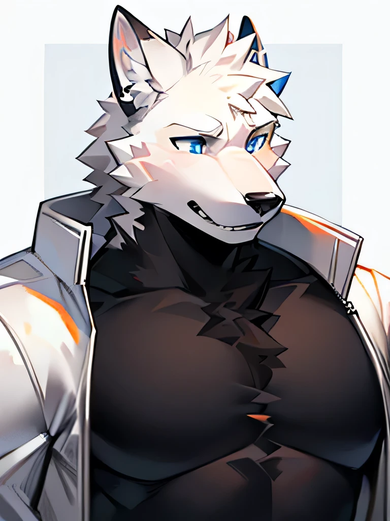 Single, Muscular, grey body, White belly,Wolf ears, Wolf tail,Short hair,high qulity,blue color eyes,Gray hair,high qulity,4K,Handsome,large tail,full bodyesbian,samurais,is dressed in armor,stretched action,On the battlefield,hairy chest,Bullied,adolable,
