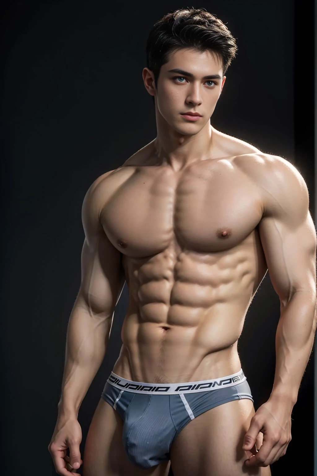 (8K, RAW photo, Highest quality),Realistic,2 handsome men,frontage,Intricate details,Extremely detailed eyes and eyelasheuscular male,Manly,Night sky,Soft lighting,Cinematic lighting,Portrait,Close-up,Lovingly,Exposing the pectoral muscles,Photo of black and blue eyes white gay male model, Blue eyes, Stand in front of a gray background, Sports panties, 22 years old, Lean, beefy, Short hair, Digital SLR, hyper qualit, Fujifilm XT3, Crystal clear, 8K UHD, High detail, Ultra photo realsisim, haar, Pubic hair, ((Realistic skin), ((pores)), ((highdetailskin)), volumettic light, groin, far,sexy underwear,top-down view, complex 3D visualization, high detail, 1 handsome young man (nsfw) looking at the viewer (Pureerosface_V 1:0.6), 18 years old, pure, genuine human skin , (bare chest), muscles, vivid details, hyperrealistic, beautiful background (Medieval: 1,2), octane rendering, 8k, best quality, masterpiece, extremely detailed, computer graphics, unity, wallpapers (realistic, photorealistic: 1.37), stunning, fine details, masterpiece, best quality, official art, extremely detailed CG unity 8k wallpapers,
