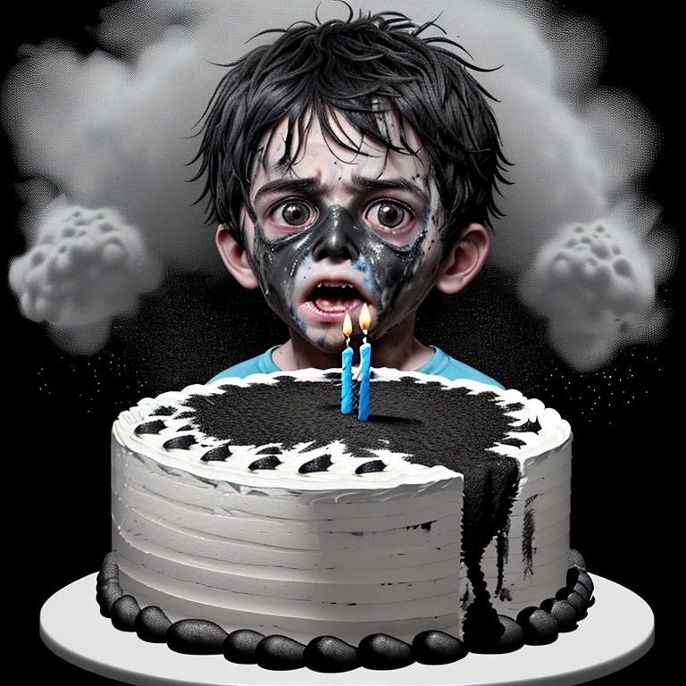 Birthday cake explodes、A comedy about a boy covered in soot and left in tatters.