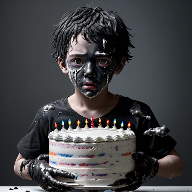 Birthday cake explodes、A comedy about a boy covered in soot and left in tatters.
