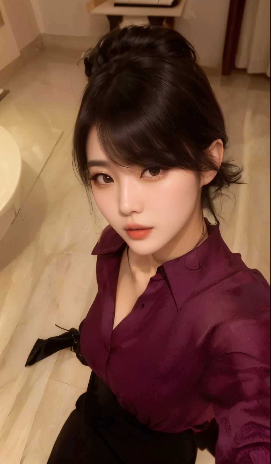 Mujer arafed con camisa morada y corbata negra sentada en un suelo de madera, sakimichan, beautiful south mujer coreana, muchacha coreana, foto de perfil, gorgeous young mujer coreana, imagen de perfil, mujer coreana, beautiful young mujer coreana, ulzzang, heonhwa choe, headshot foto de perfilture, jinyoung shin, dilraba dilmurat, foto de perfilture