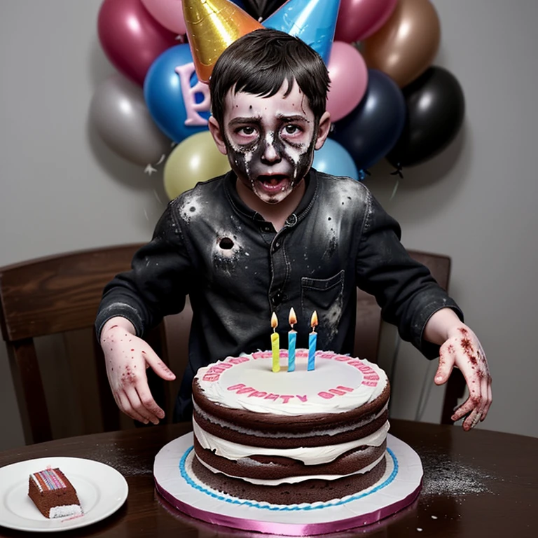 Birthday cake explodes、A comedy about a boy covered in soot and left in tatters.