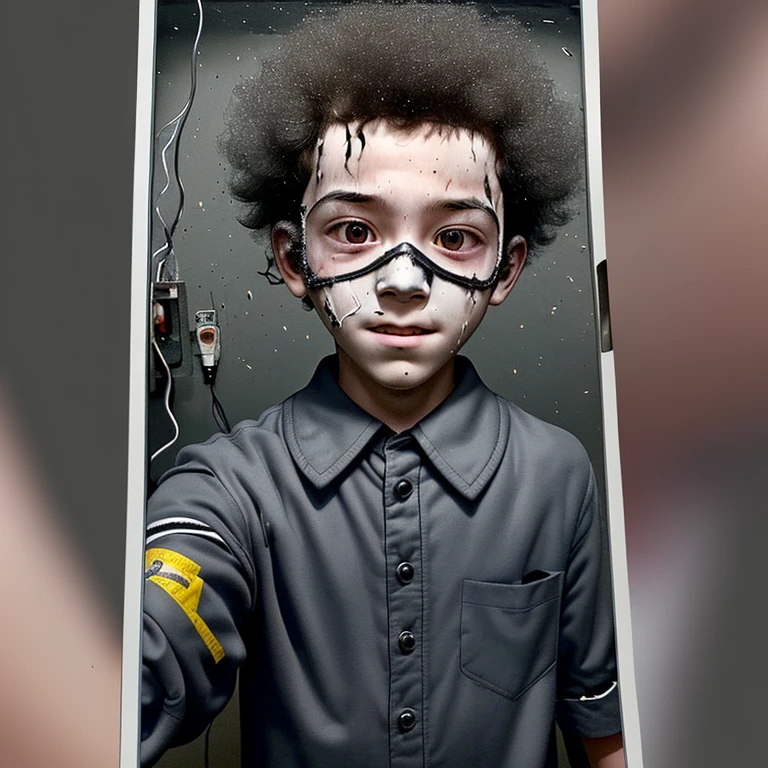 Elementary school boy takes selfie after getting electrocuted during experiment and covered in soot