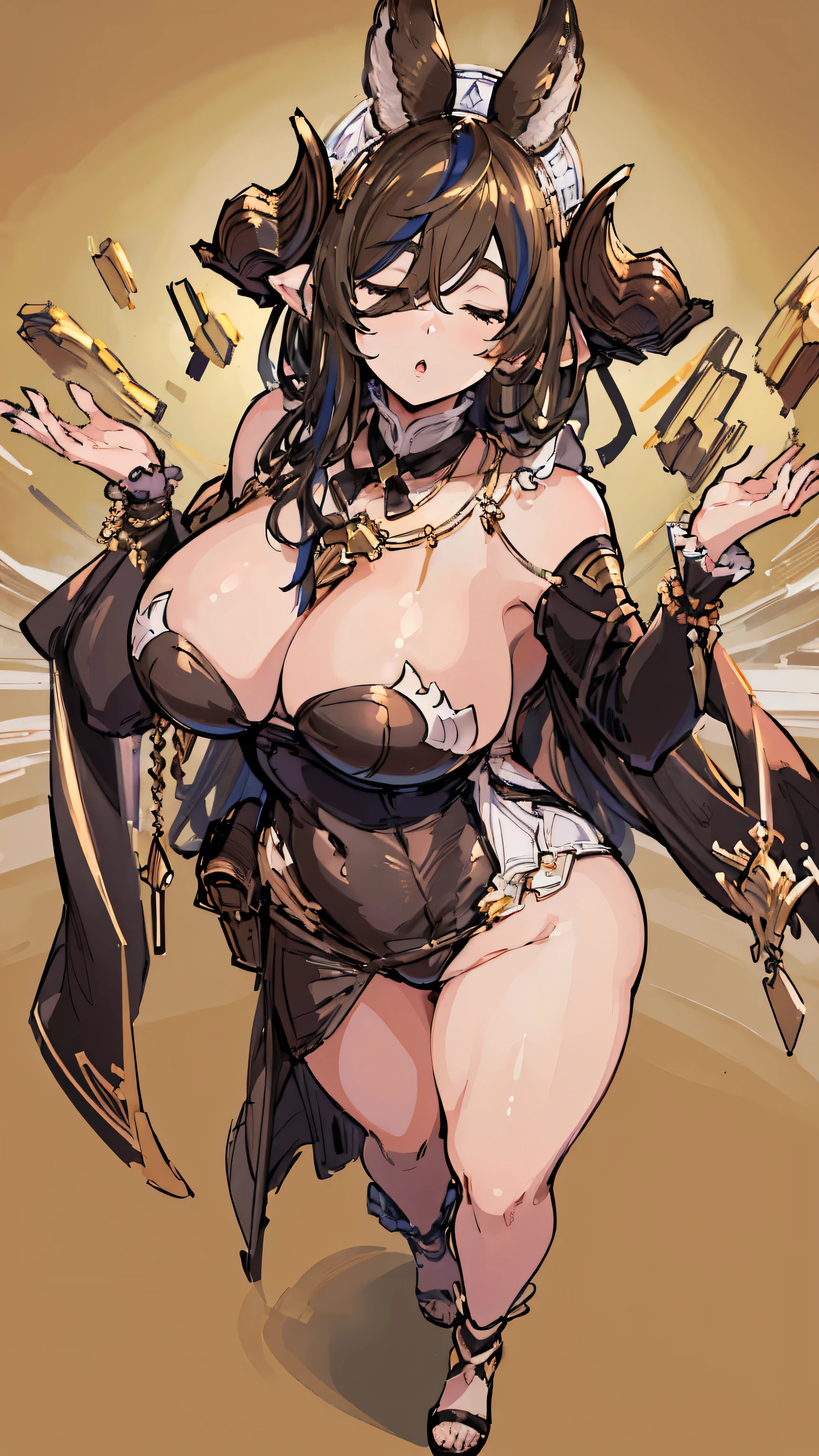 ((highest quality, 8K, masterpiece :1.3)),Ultra detailed face, 1 adult female,Galewon,GRANBLUE FANTASY,Voluptuous body,Large Breasts,color々A pose,Full Body,