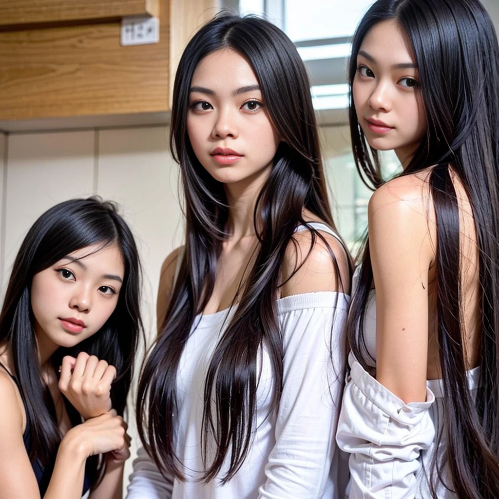 a close up of a woman with long hair wearing a white shirt, 1 8 yo, 18 years old, 19-year-old girl, xintong chen, korean girl, xision wu, heonhwa choe, 2 2 years old, 21 years old, ulzzang, wenfei ye, young cute wan asian face, lips