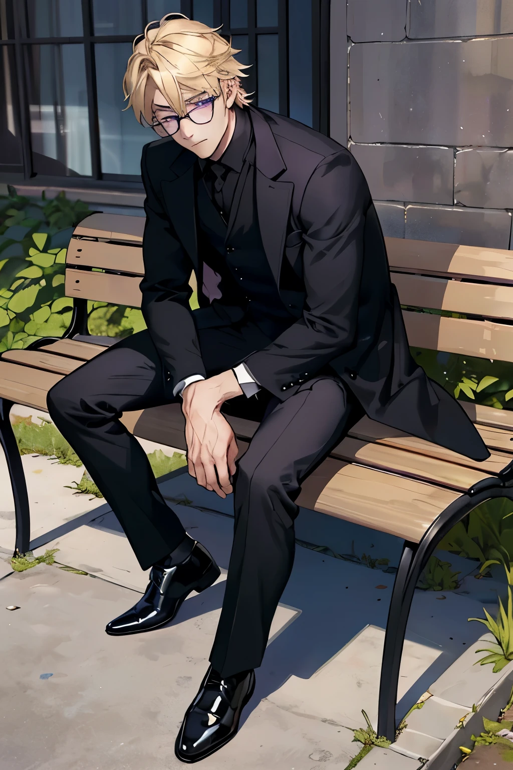 1man , ((top-quality)), ((masterpiece)), (detaileds:1.4), ((Sad Man)),businessman ((very sad)), Sad face,((struggling)), ((despondency)), ((Lost thoughts)), ((worried)), ((profile photo)), ((Worn-out suits)), ((Young Japan in his twenties)), ((arafed)), ((Sitting on a park bench)), (Ja:1.2)